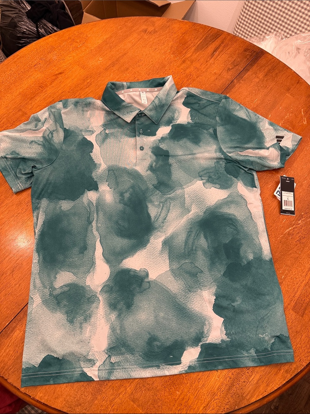 adidas Men's Teal and White Watercolor Polo xl